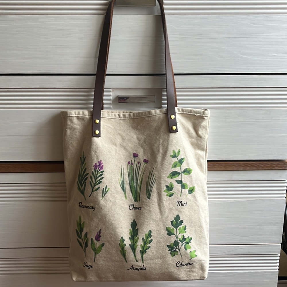 Linen Canvas Market Tote Leather Handles